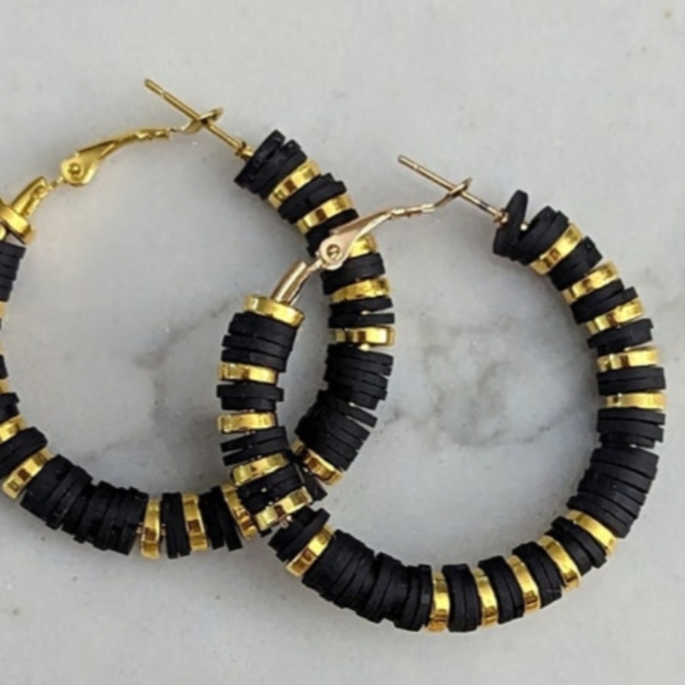 Elegant Gold and Black Hoop Earrings